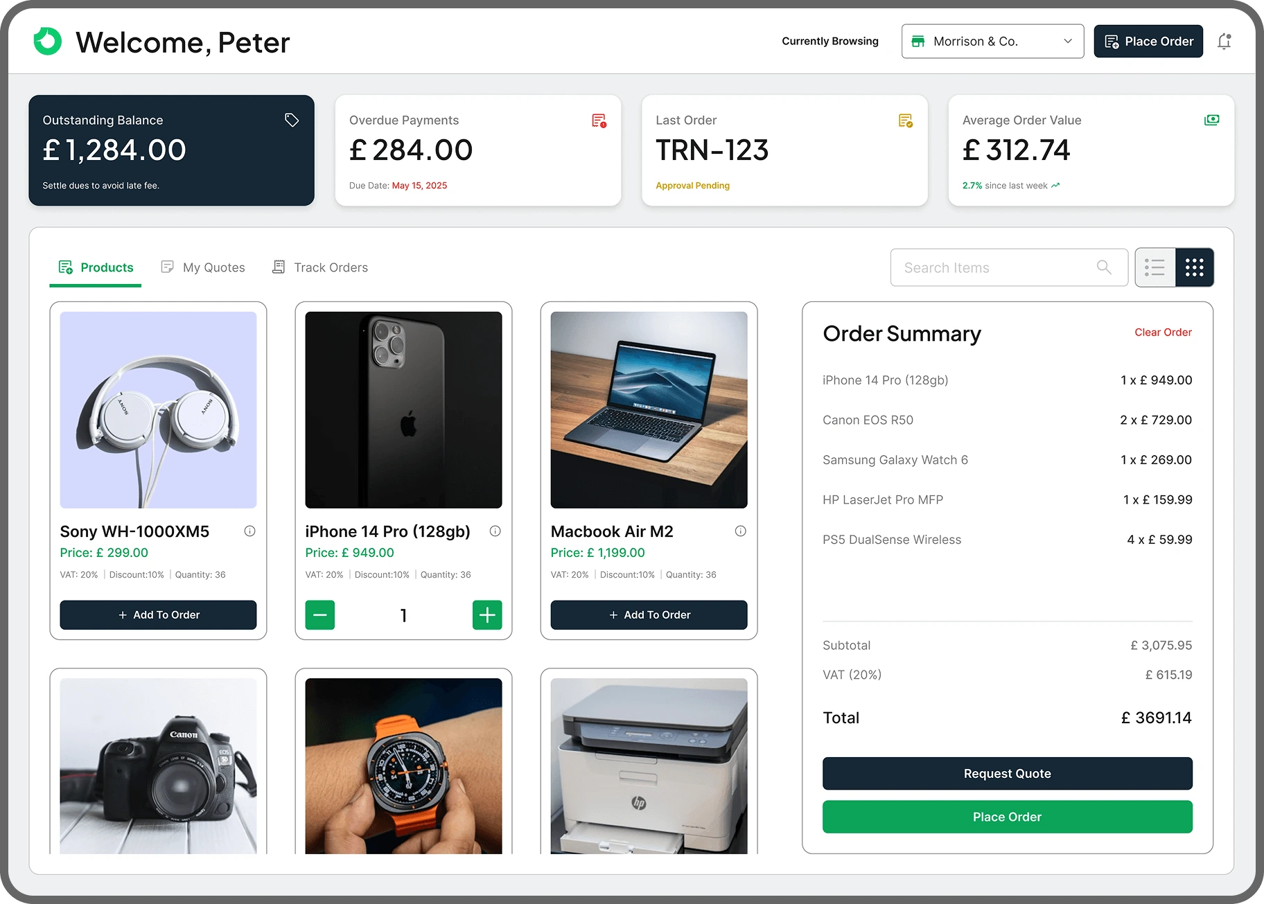 B2B Portal Product Catalogue