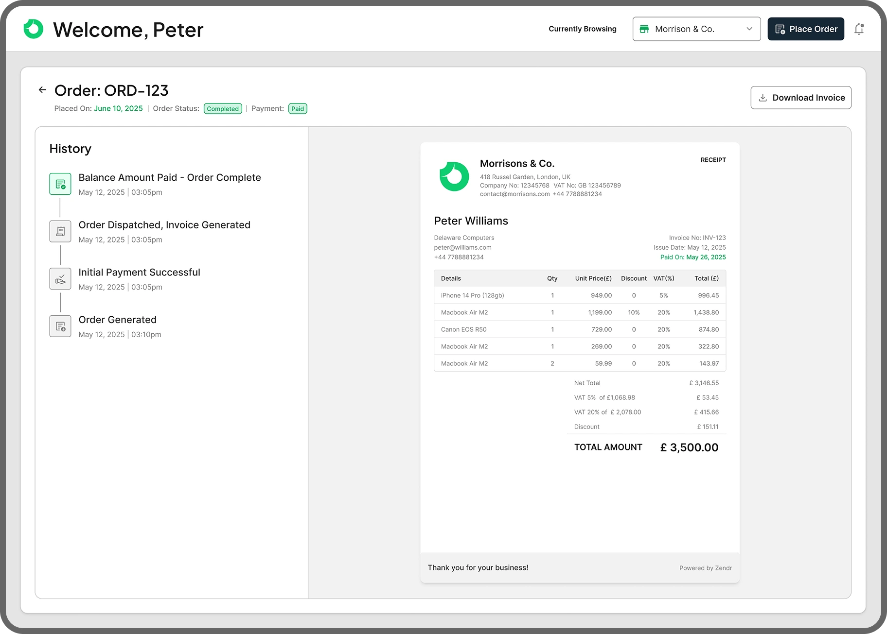 B2B Portal Order Tracking