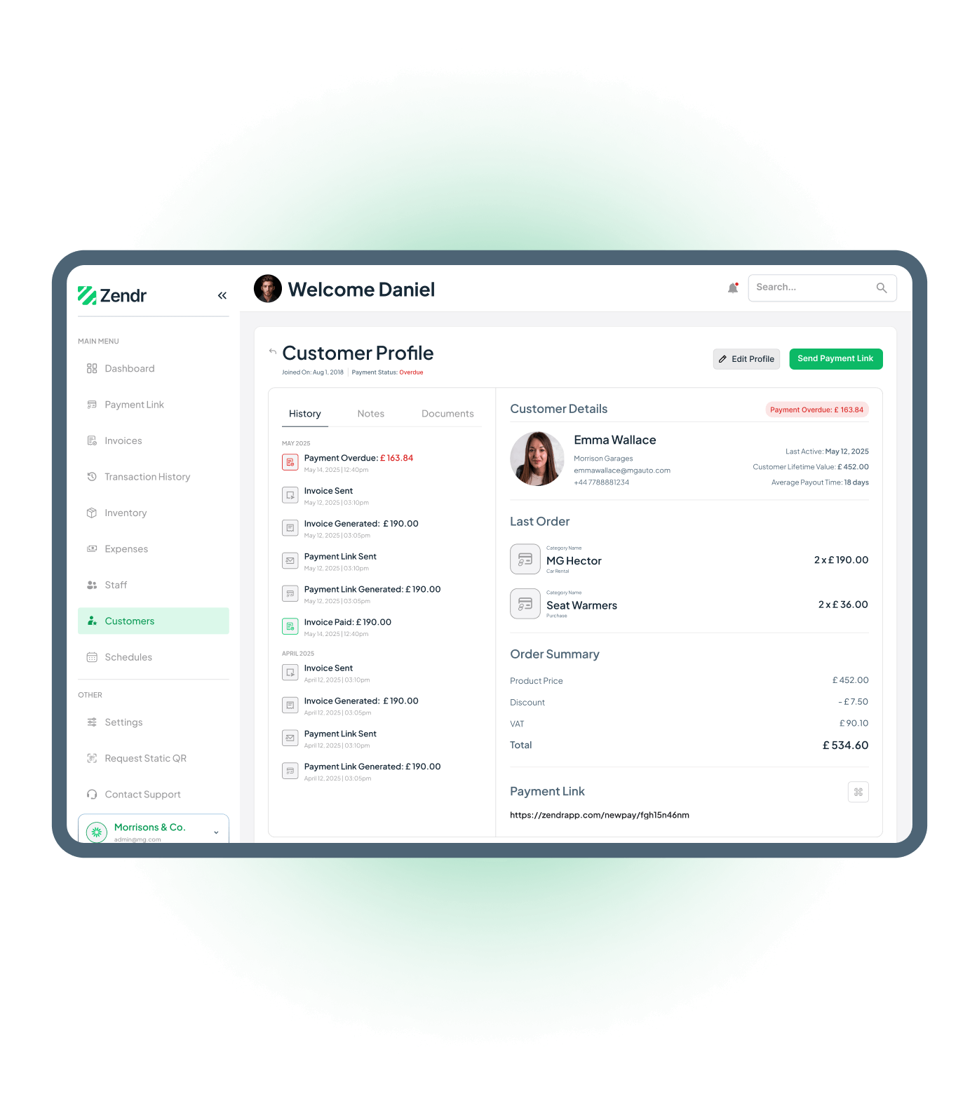 Track Payment History - Dashboard screen
