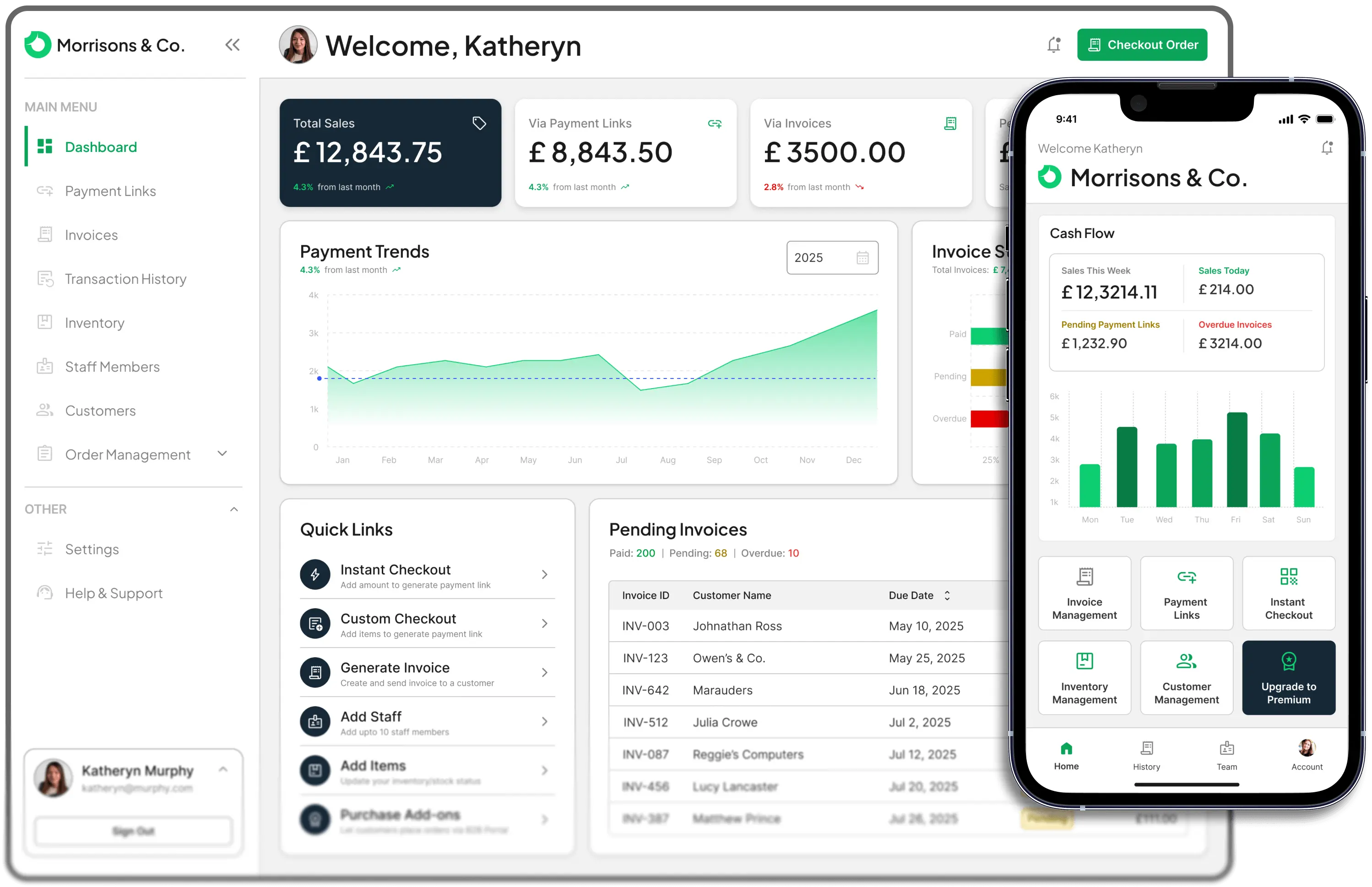 Zendr Dashboard showing various features