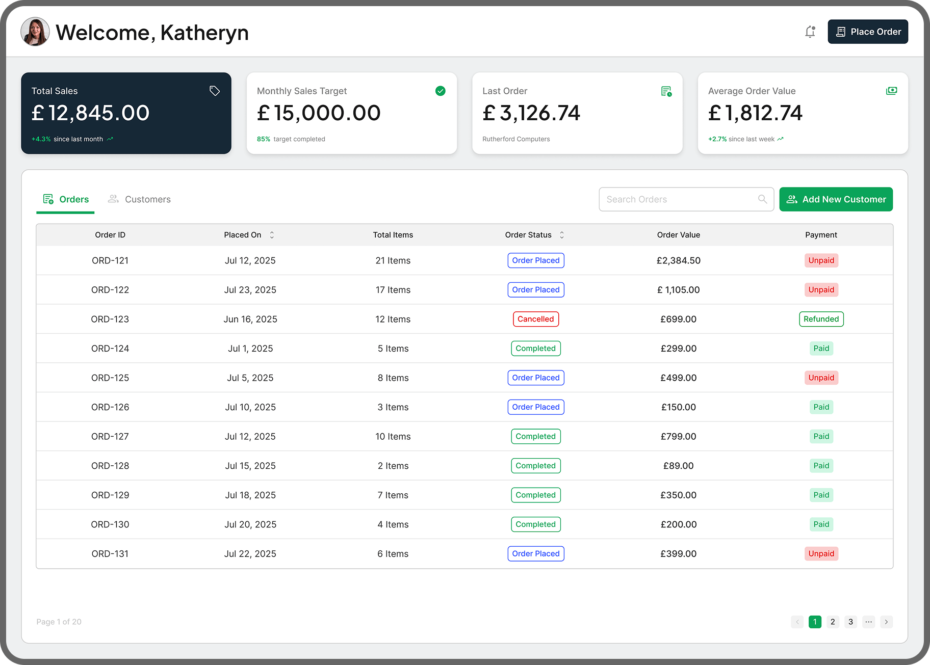 Sales Rep Portal Order Placement