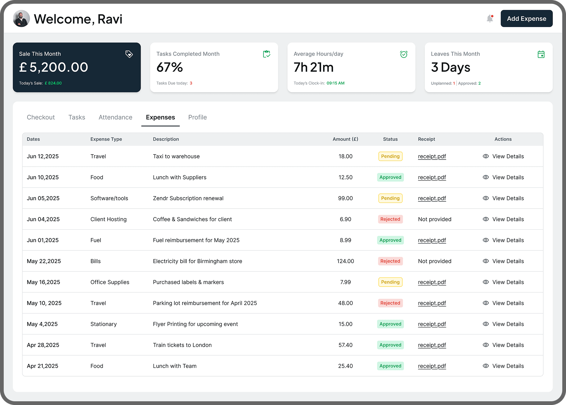 Staff Portal Attendance & Expenses